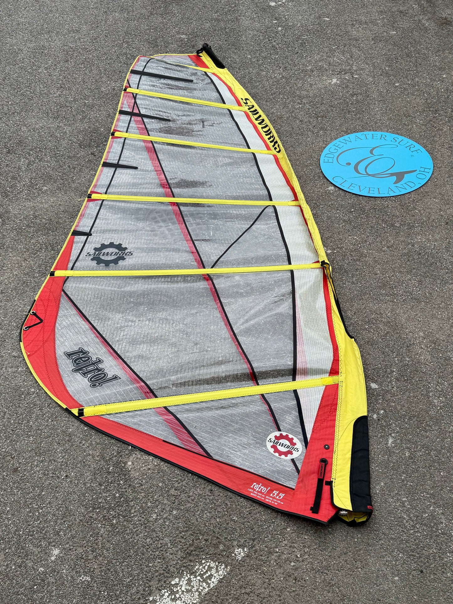 Sailworks Retro 5.5 windsurf sail front detail