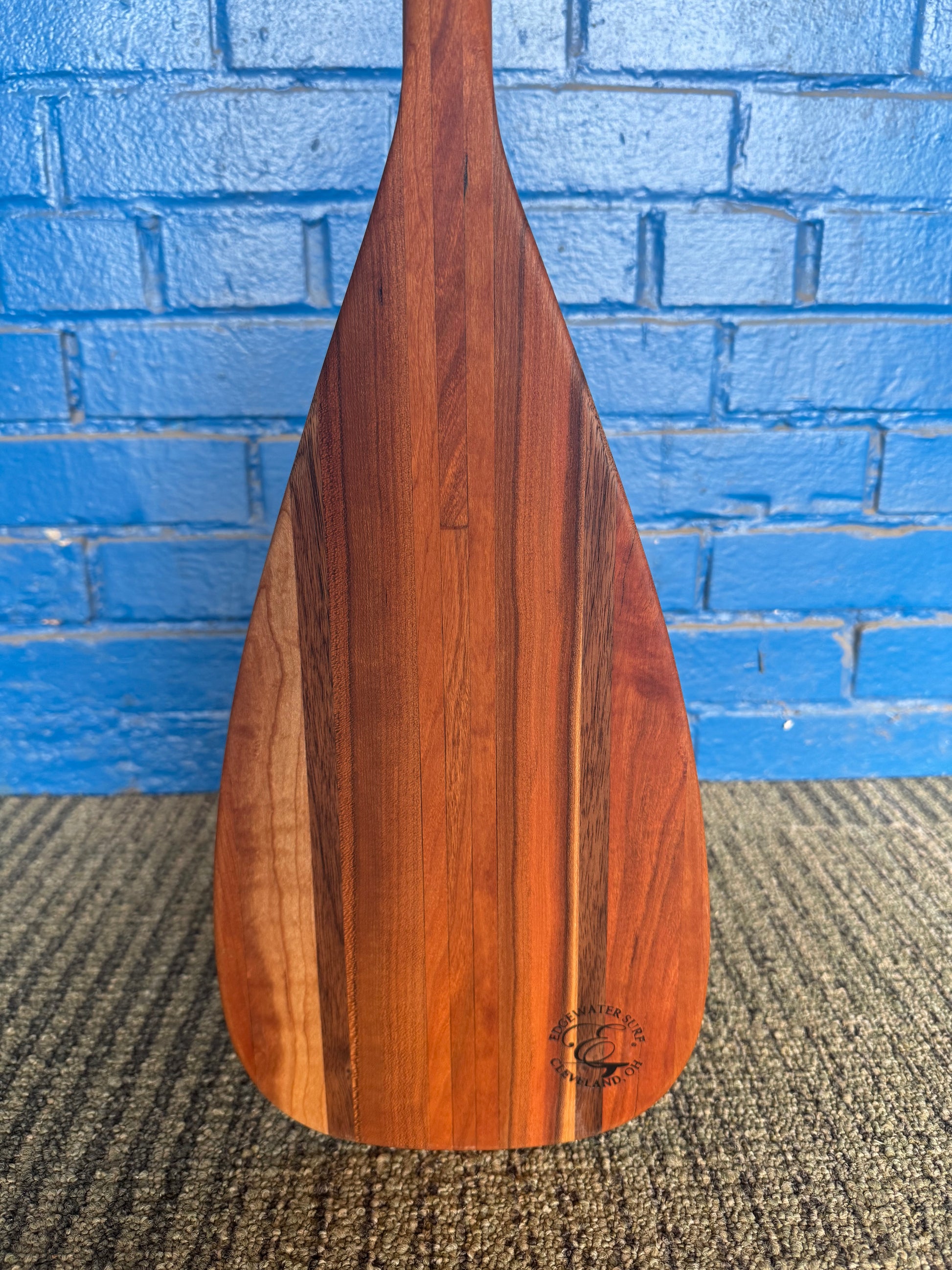 Handmade cherry and walnut wooden stand up paddleboard paddle by Edgewater Surf