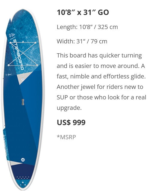 Starboard 10’8” x 31” Go Lite Tech rigid paddleboard