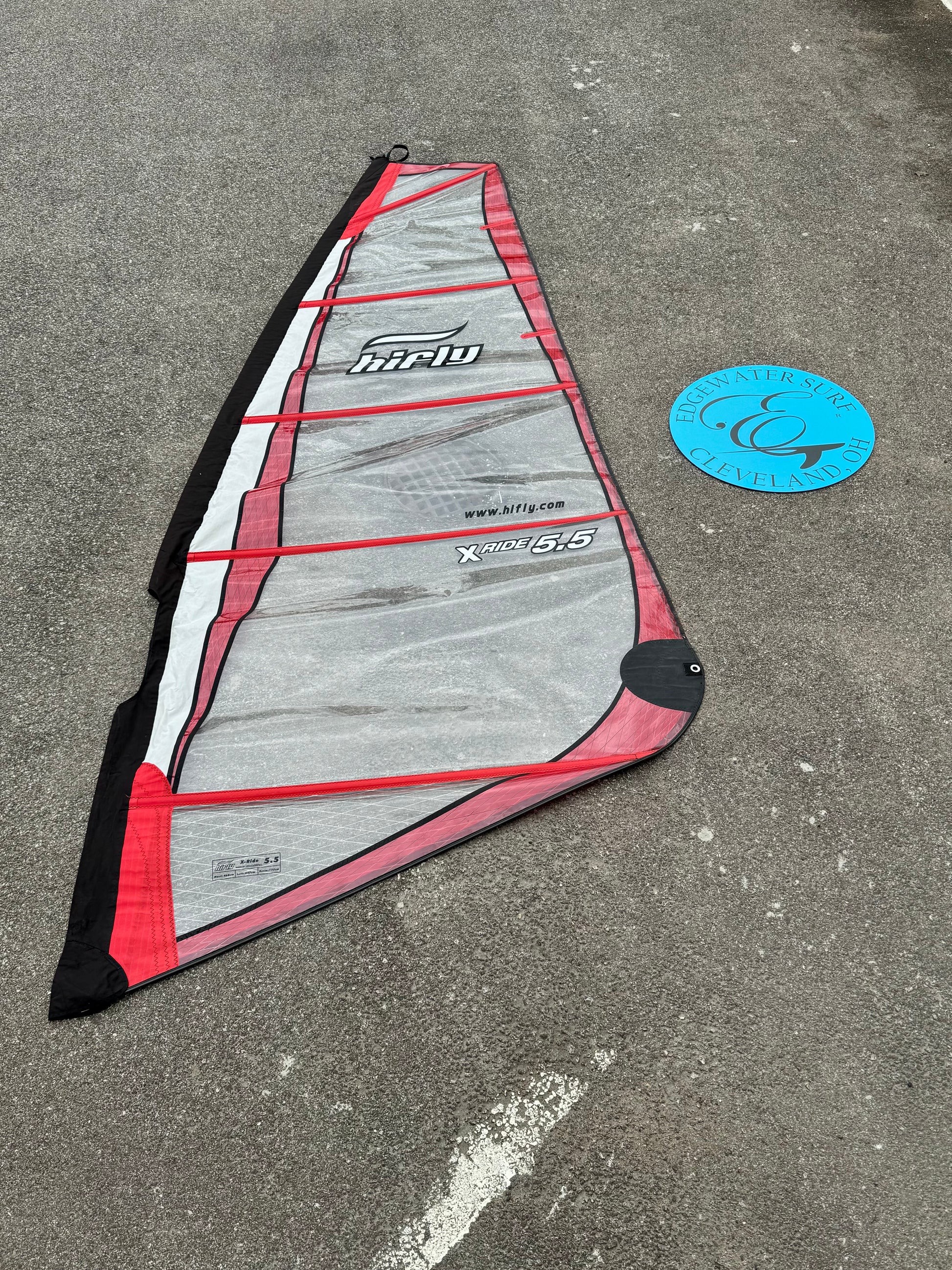 HiFly X-Ride 5.5 windsurf sail front view B+ condition