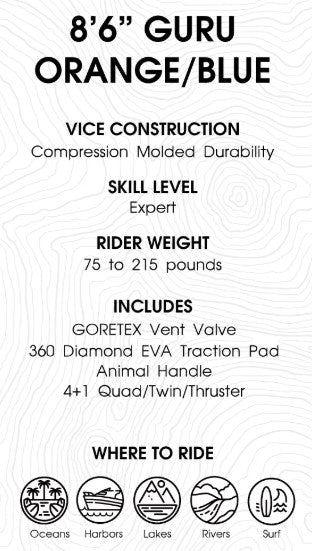 Pop Guru Orange/Blue 8'6" orange blue rigid paddleboard