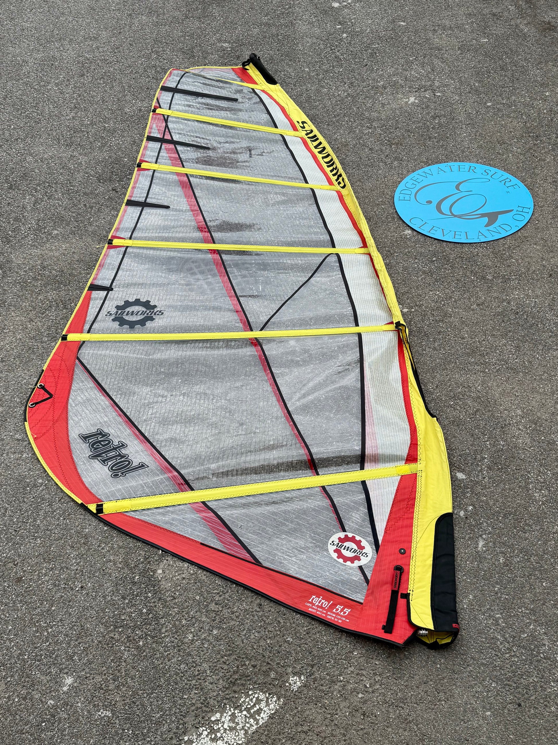 Sailworks Retro 5.5 windsurf sail front detail